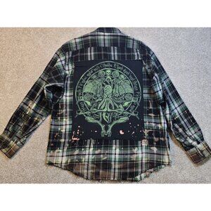 OOAK Upcycled Flannel H.P. Lovecraft CTHULHU Skulls Goth Grunge Boyfriend Fit XL